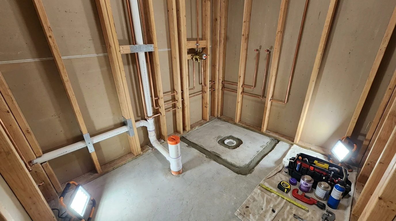 Bathroom rough-in plumbing during remodel by Johns Plumbing LLC in Chelan