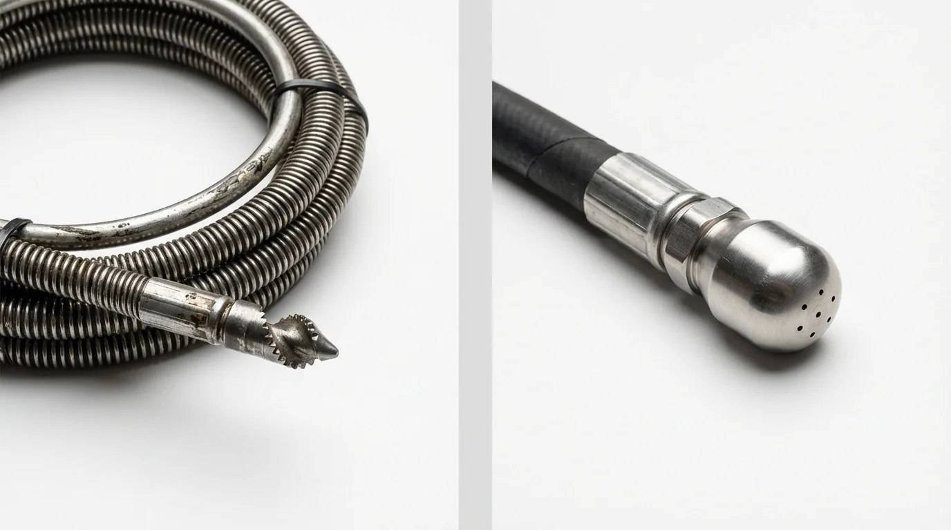Drain snake cable and hydro jetting nozzle used for drain cleaning in Chelan, WA