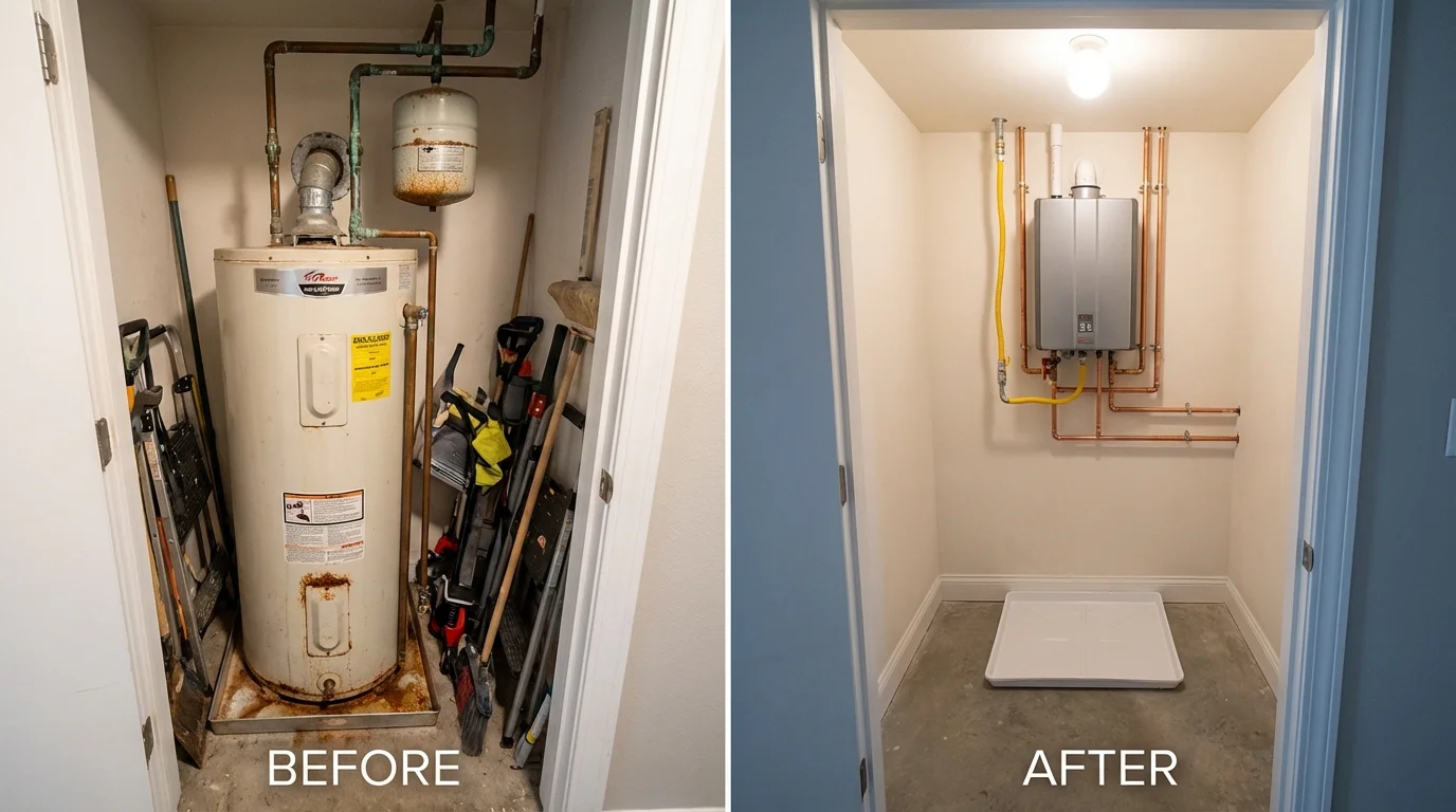 Tank water heater versus wall-mounted tankless unit comparison for Chelan, WA homeowners